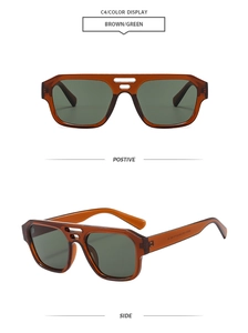 Vues détaillées de lunettes de soleil aviateur carrées brunes avec double pont rétro