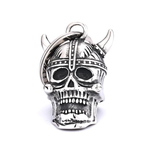 Vintage Viking Horned Skull Bell Pendant Necklace Stainless Steel Retro Biker Motorcycle Guardian For Men