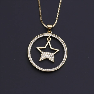 Gold-plated necklace featuring a geometric star pendant with micro-pave cubic zirconia