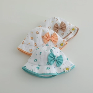 Lot de trois chapeaux de soleil en coton pour bébé fille avec grands nœuds élégants