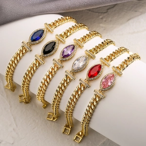 Marquise Zircon Geometric Bracelet Gold Plated Copper Curb Chain French Luxury Jewelry For Women