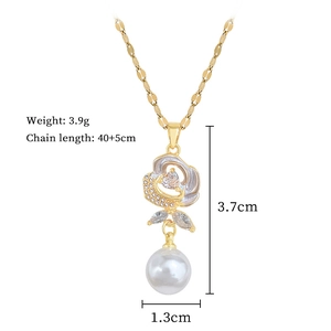 Detail of rose pendant necklace with heart diamond and pearl including dimensions