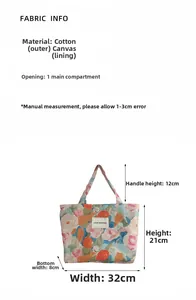 Dimensions détaillées et infos tissu du sac à lunch vintage en toile florale