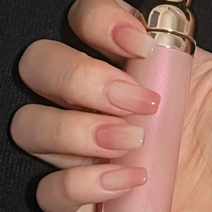 Ombre Blush Pink Press On Nails Long Square Glossy Fake Nails With Nail File And Jelly Glue
