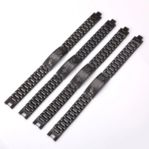 Four black stainless steel bracelets with inspirational graduation quotes and motifs