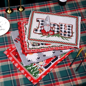 Christmas faceless gnome placemats with jacquard weave and festive holiday decorations