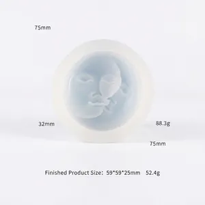 Silicone moon and sun face candle mold with detailed translucent round design for DIY crafts