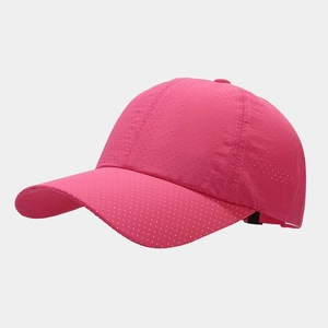 Close-up of the rose pink breathable perforated fabric on this sport baseball cap