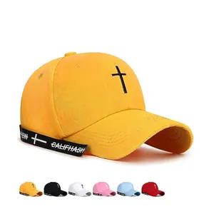 Cross Embroidery Baseball Cap Cotton Adjustable Ribbon Streamer Hip Hop Streetwear Hat For Men Women