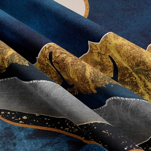 Close-up of soft flannel tapestry fabric with high-quality mountain and moon art printing