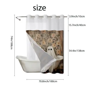 Detailed size chart for ghost pattern waffle shower curtain in inches and centimeters