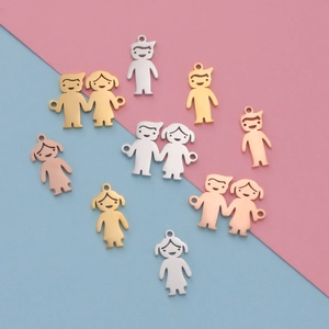 Stainless Steel Cartoon Boy Girl Couple Charms Mirror Polished DIY Jewelry Pendants For Necklace Bracelet Making