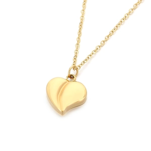 Elegant gold heart pendant necklace with a polished finish on a delicate O-chain