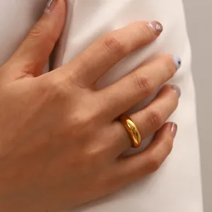 Minimalistischer Edelstahl Dome Ring Für Damen Hochglanzpoliert Gold Silber Farbe Geometrisches Band Mode Fingerschmuck
