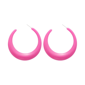 Minimalist rose pink C-shaped hoop earrings with a glossy smooth resin finish for women
