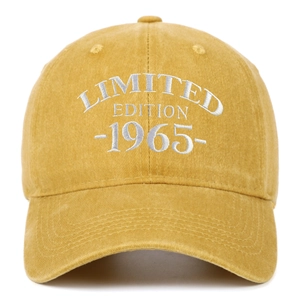 Vintage ginger yellow washed cotton baseball cap with Limited Edition 1965 white embroidery