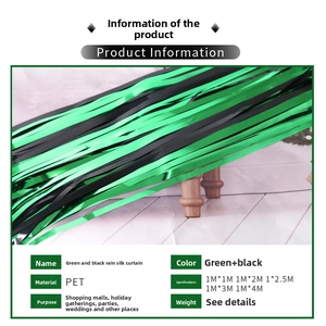 Detailed PET green and black fringe curtain backdrop with multiple size specifications