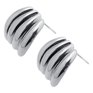 Macro shot of 304 stainless steel stud earrings with ribbed seashell texture and high polish