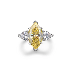Luxury S925 sterling silver ring with marquise yellow carbon diamond and white side stones