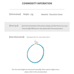 Detailed size chart for the round Shoushan Stone necklace with length and weight info