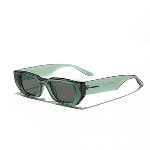 Vintage dark green square sunglasses with transparent thick frame and gray lenses