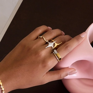 Minimalist 18K gold and silver star pattern stainless steel rings for women