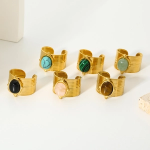 French vintage 18k gold plated stainless steel rings set with colorful natural stones