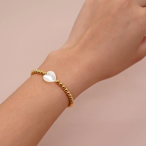 Beaded Bracelet Gold Metal Beads Mother Of Artificial Pearl Heart Cross Letter A Charms Handmade Fashion Jewelry For Women