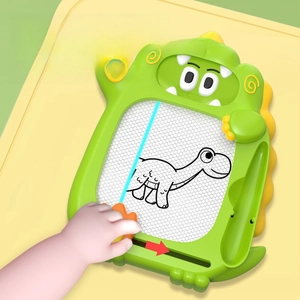 Green dinosaur magnetic drawing board for kids with slide-to-erase magic wipe function