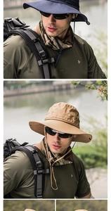 Outdoor sun protection set with wide-brim quick-dry bucket hat and moisture-wicking shirt