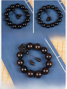 Detailed comparison of African Blackwood prayer beads with gourd and dragon charms
