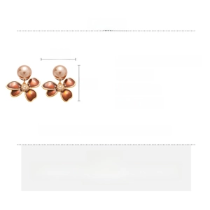 Detailed dimensions and material specs for floral pearl earrings with zircon stones