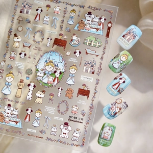 3D relief nail art stickers featuring cute princess and dog patterns on fingernails