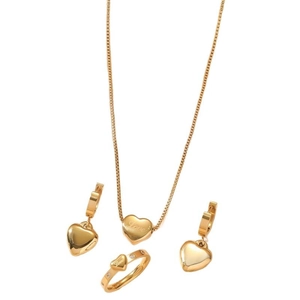 Ensemble bijoux coeur en acier inoxydable doré avec collier, boucles d'oreilles et bague