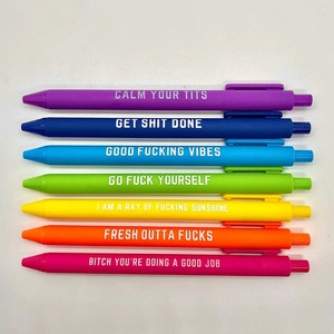 Rainbow funny pens set with humorous phrases and colorful push-button designs