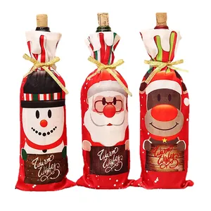 Lot de 3 housses de bouteille de Noël avec motifs de Père Noël, Bonhomme de neige et Renne
