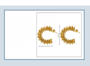 Detailed specs of 18K gold plated stainless steel C-shape earrings with radial texture