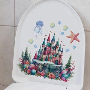 Détail d'autocollant étanche pour abattant WC avec motif fantastique marin coloré