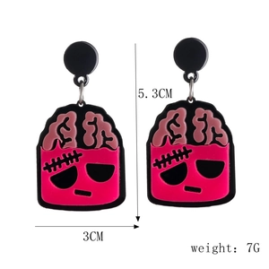 Exaggerated pink brain acrylic drop earrings with stitch details and 5.3cm height