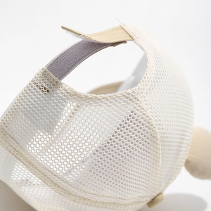 Detail of breathable beige mesh and adjustable Velcro strap on the kids' bear baseball cap