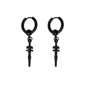 Black stainless steel hoop earrings with cross sword pendant for punk style jewelry