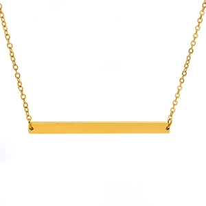 Minimalist gold bar pendant necklace in titanium steel on a clean white background