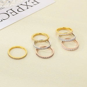 Eternity bands in gold, silver, and rose gold with rows of sparkling zircon stones