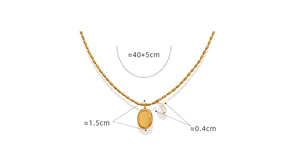 Detailed size map of titanium steel necklace with oval pendant and freshwater pearl detail