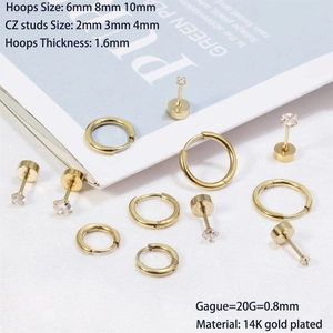 Detail view of 14K gold plated hoop earrings and cubic zirconia studs in various sizes