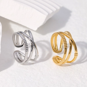 Minimalist titanium steel multilayer interlaced open ring in gold and silver finish