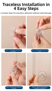 Detailed four-step guide for wall-mounted clear hook with gold glitter sparkles