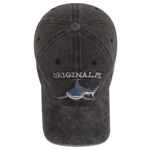 Cappellino vintage in cotone lavato antracite con ricamo a squalo e scritta Original FL