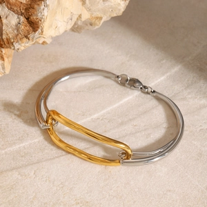 Minimalist 18k two-tone geometric stainless steel bracelet with gold and silver link