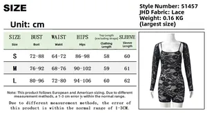 Size chart for lace two-piece bodysuit featuring measurements for S, M, and L sizes